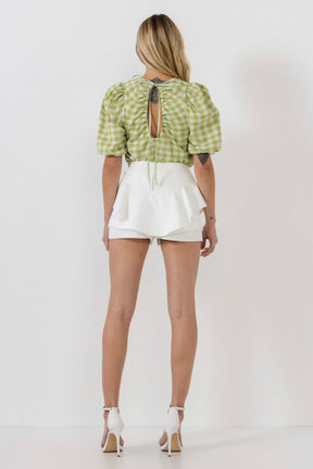 Knit Check Open Back Scrunchie Top
