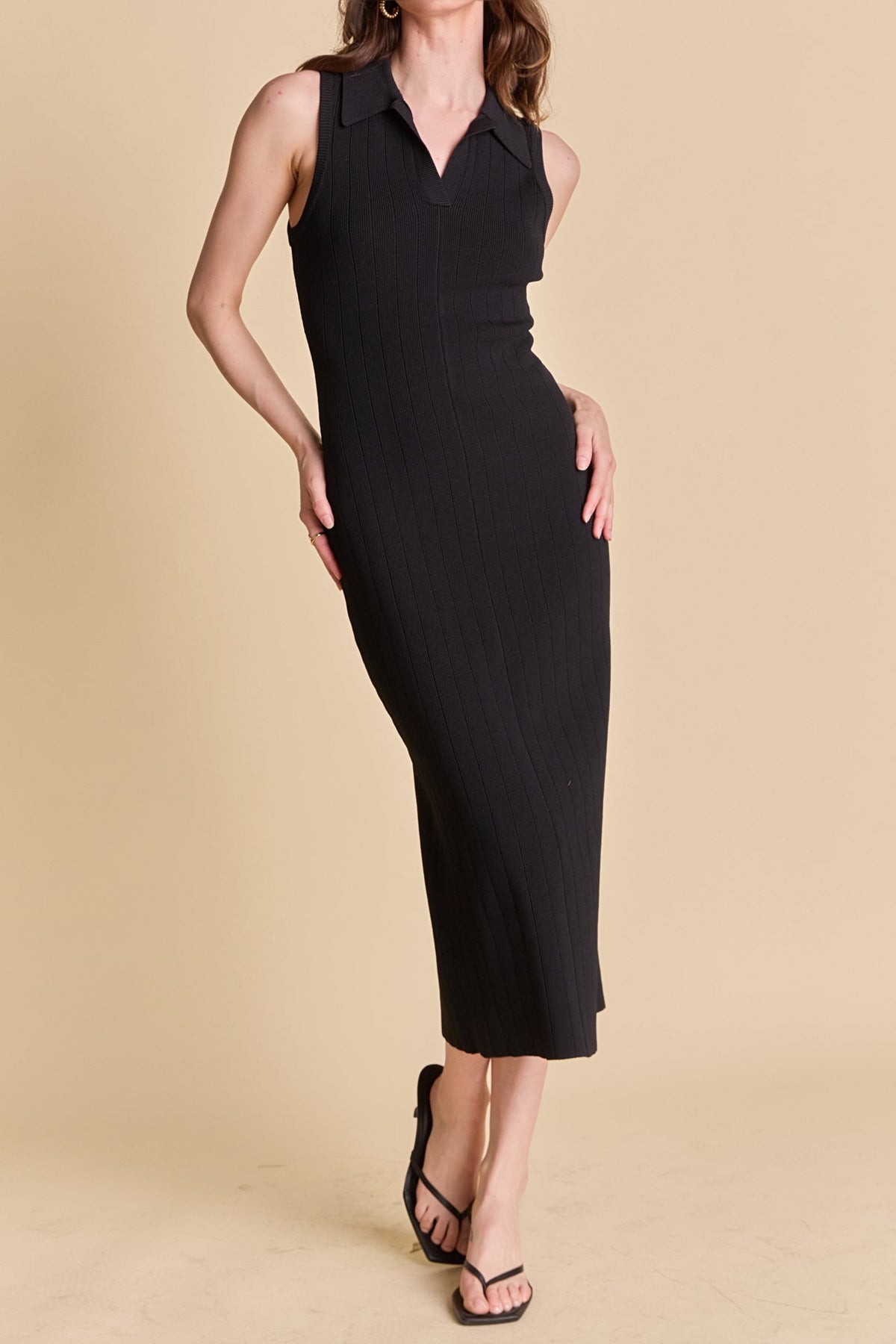 ENDLESS ROSE - Collared Sleeveless Maxi Dress - DRESSES available at Objectrare