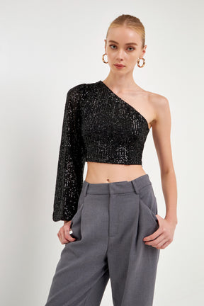 ENDLESS ROSE - One Sleeve Sequin Top - TOPS available at Objectrare