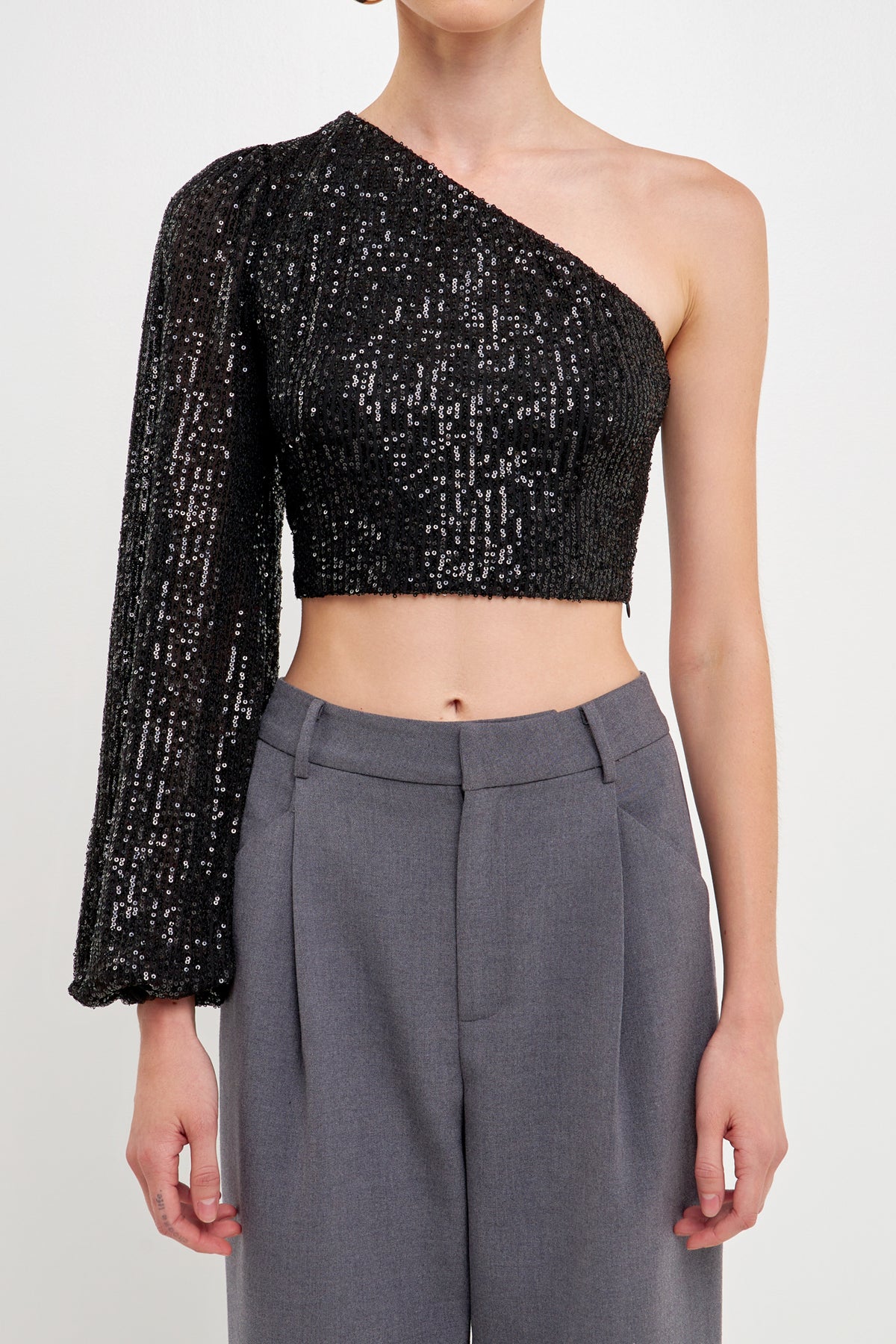 ENDLESS ROSE - One Sleeve Sequin Top - TOPS available at Objectrare