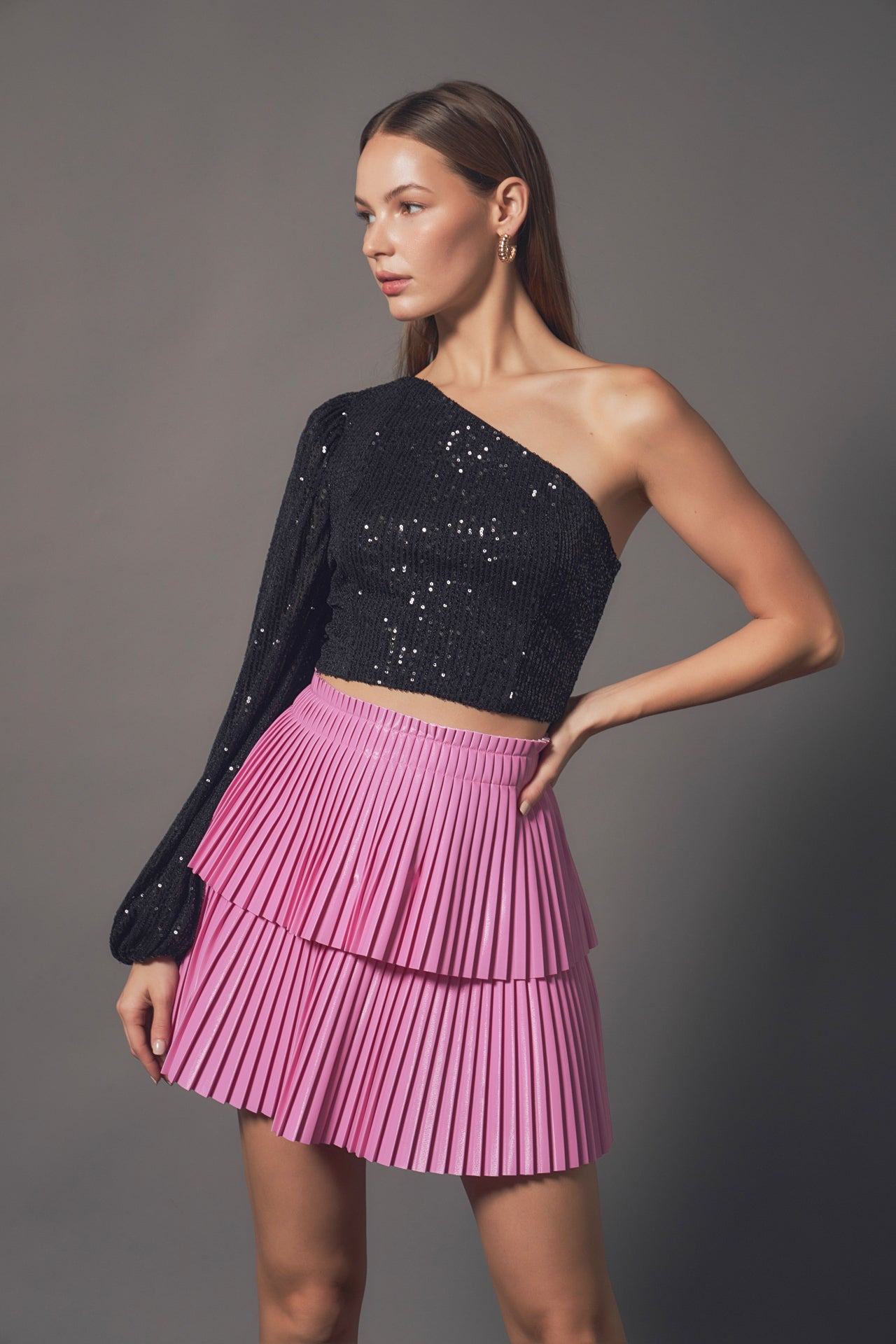 ENDLESS ROSE - One Sleeve Sequined Top - TOPS available at Objectrare