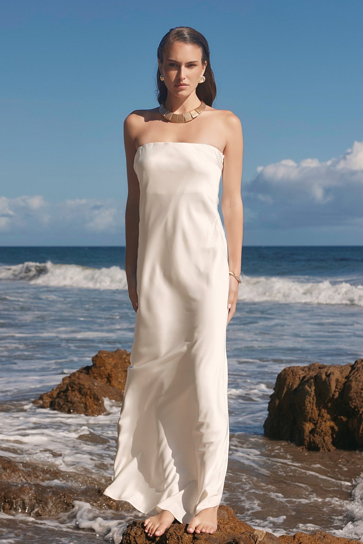 Strapless Satin Maxi Dress