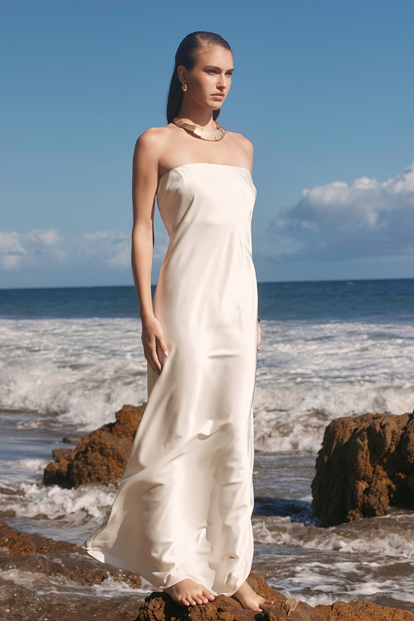 ENDLESS ROSE - Strapless Satin Maxi Dress - DRESSES available at Objectrare