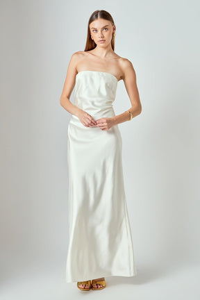 ENDLESS ROSE - Strapless Satin Maxi Dress - DRESSES available at Objectrare