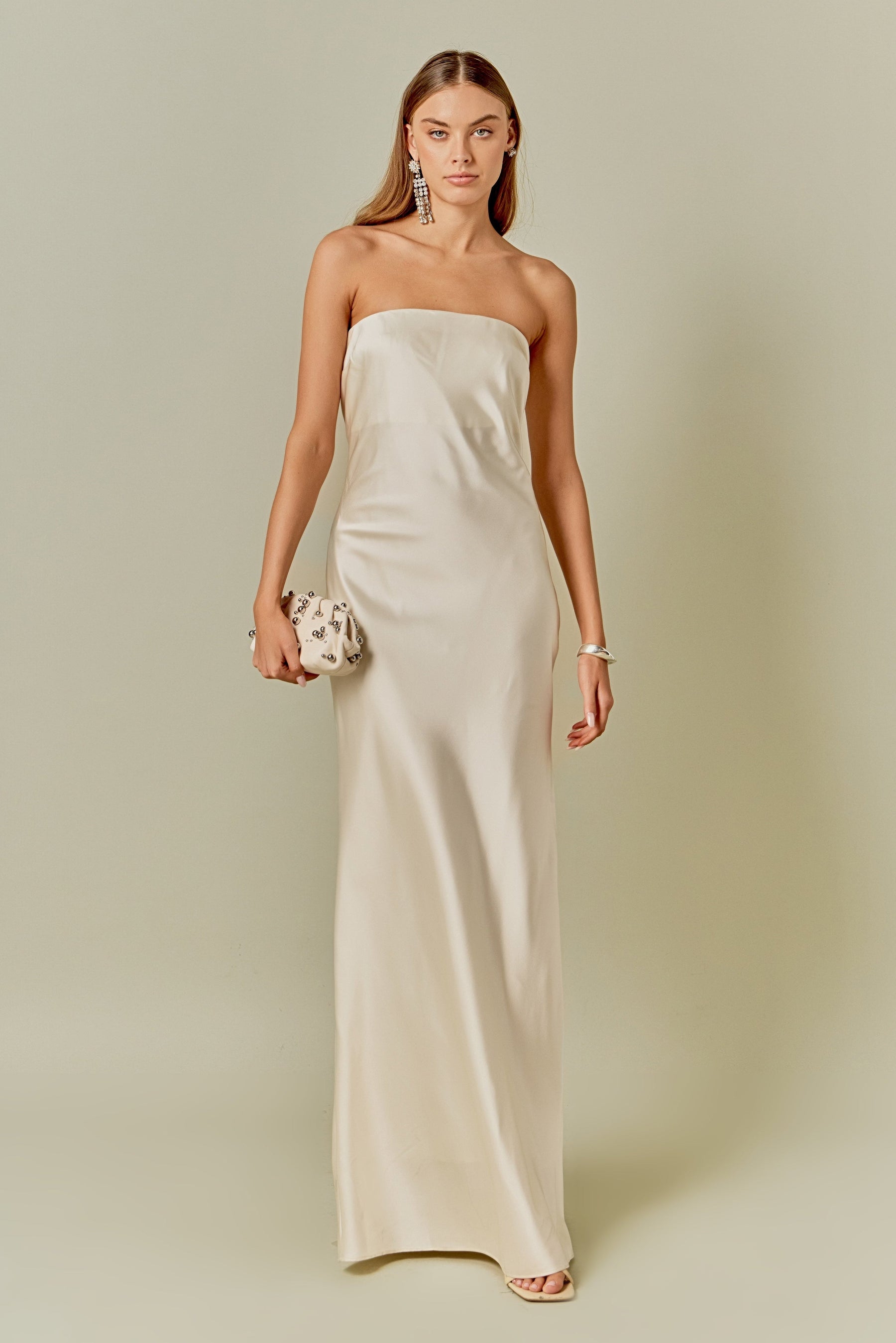 Endless Rose Women's Strapless Satin Maxi Dress, Ivory, Small