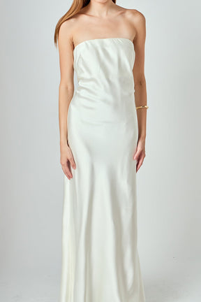 ENDLESS ROSE - Strapless Satin Maxi Dress - DRESSES available at Objectrare