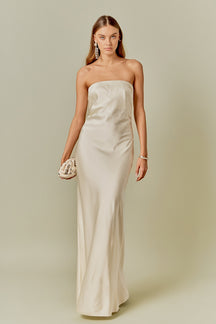 ENDLESS ROSE - Strapless Satin Maxi Dress - DRESSES available at Objectrare