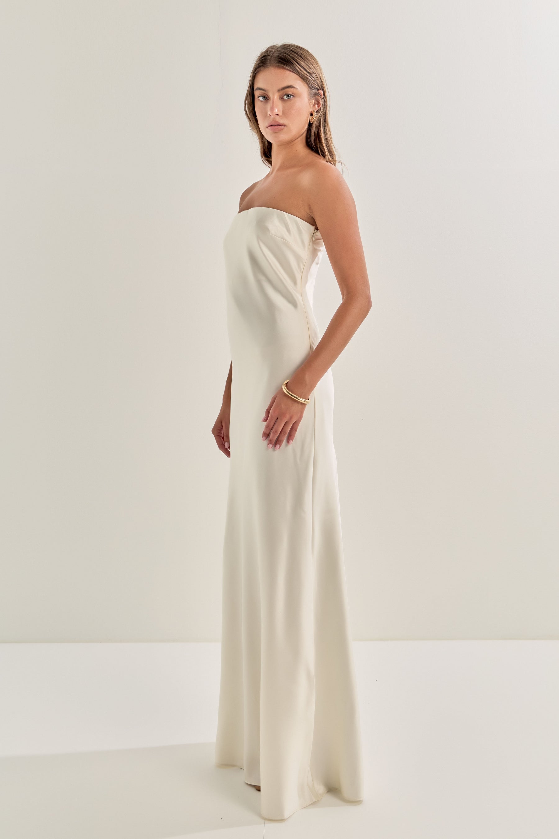 Strapless Satin Maxi Dress