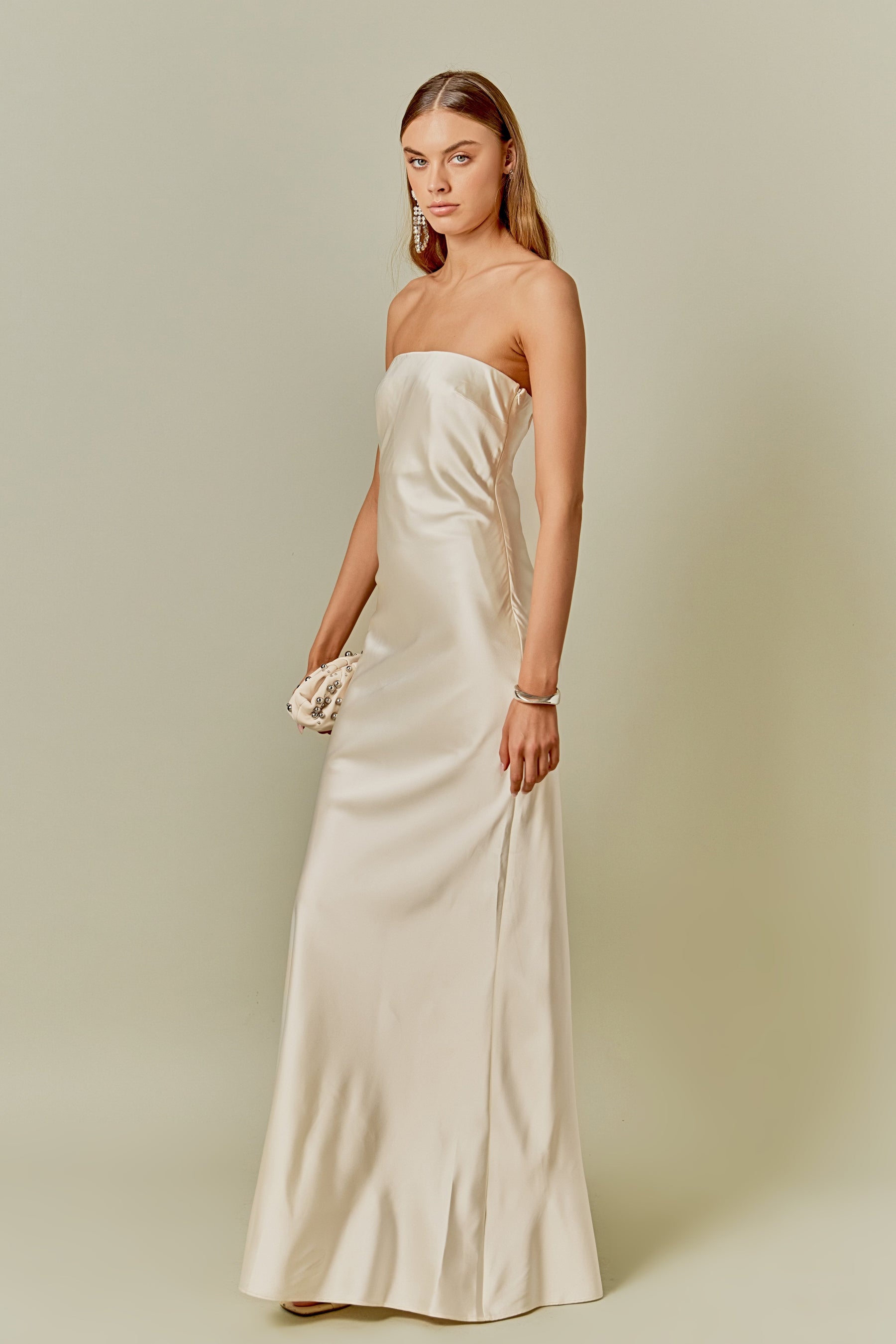 ENDLESS ROSE - Strapless Satin Maxi Dress - DRESSES available at Objectrare