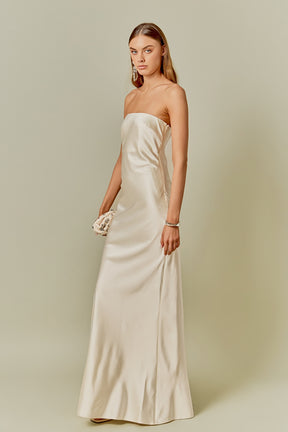 ENDLESS ROSE - Strapless Satin Maxi Dress - DRESSES available at Objectrare