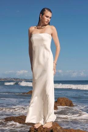 ENDLESS ROSE - Strapless Satin Maxi Dress - DRESSES available at Objectrare