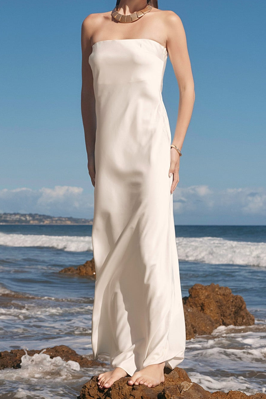Strapless Satin Maxi Dress