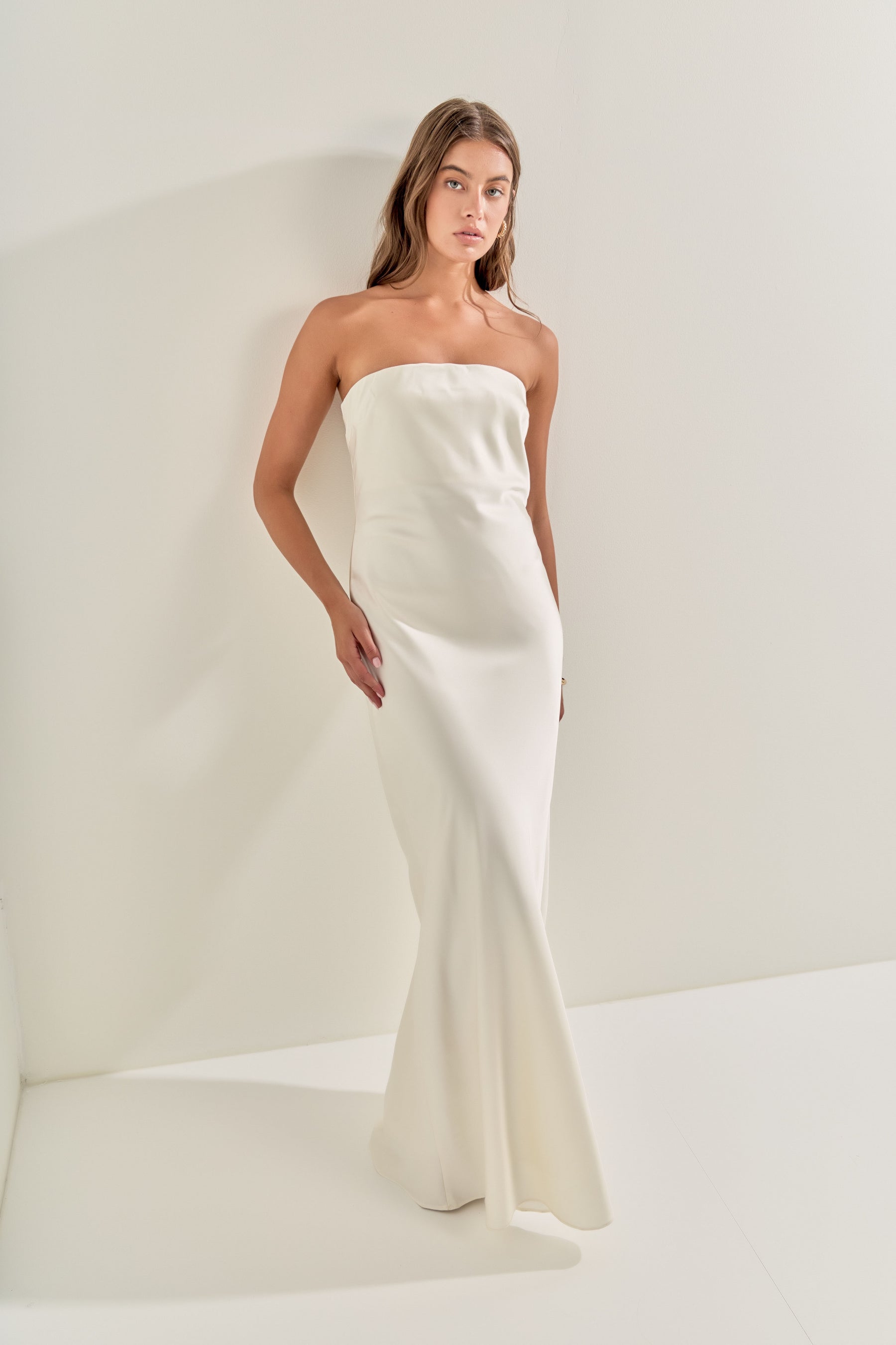 Strapless Satin Maxi Dress