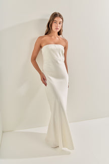 ENDLESS ROSE - Strapless Satin Maxi Dress - DRESSES available at Objectrare