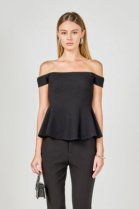 ENDLESS ROSE - Knit Pleated Off Shoulder Top - TOPS available at Objectrare