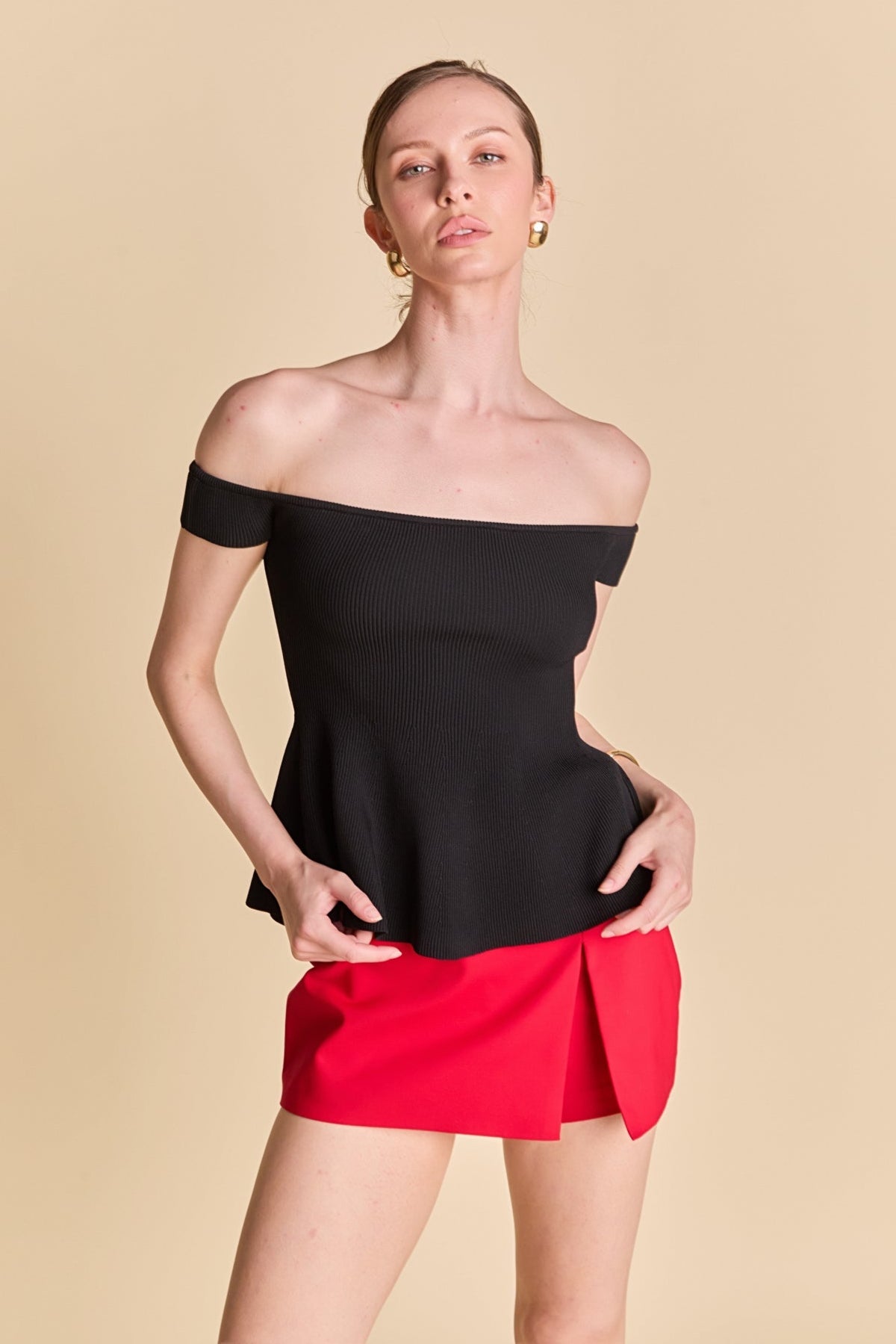 ENDLESS ROSE - Knit Pleated Off Shoulder Top - TOPS available at Objectrare