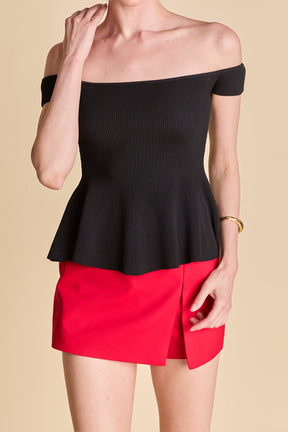 ENDLESS ROSE - Knit Pleated Off Shoulder Top - TOPS available at Objectrare