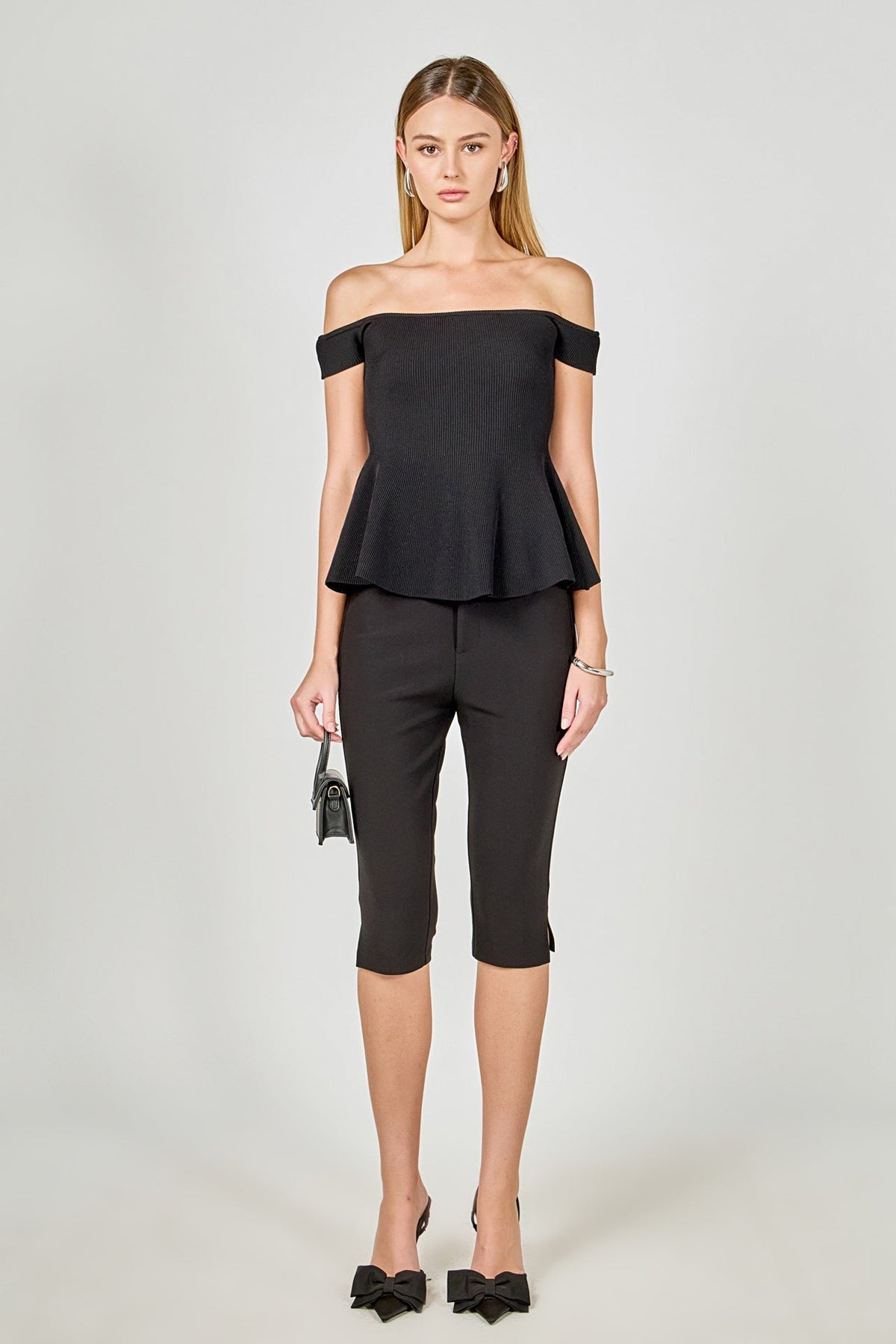 ENDLESS ROSE - Knit Pleated Off Shoulder Top - TOPS available at Objectrare
