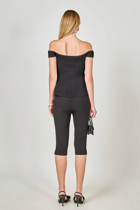 ENDLESS ROSE - Knit Pleated Off Shoulder Top - TOPS available at Objectrare