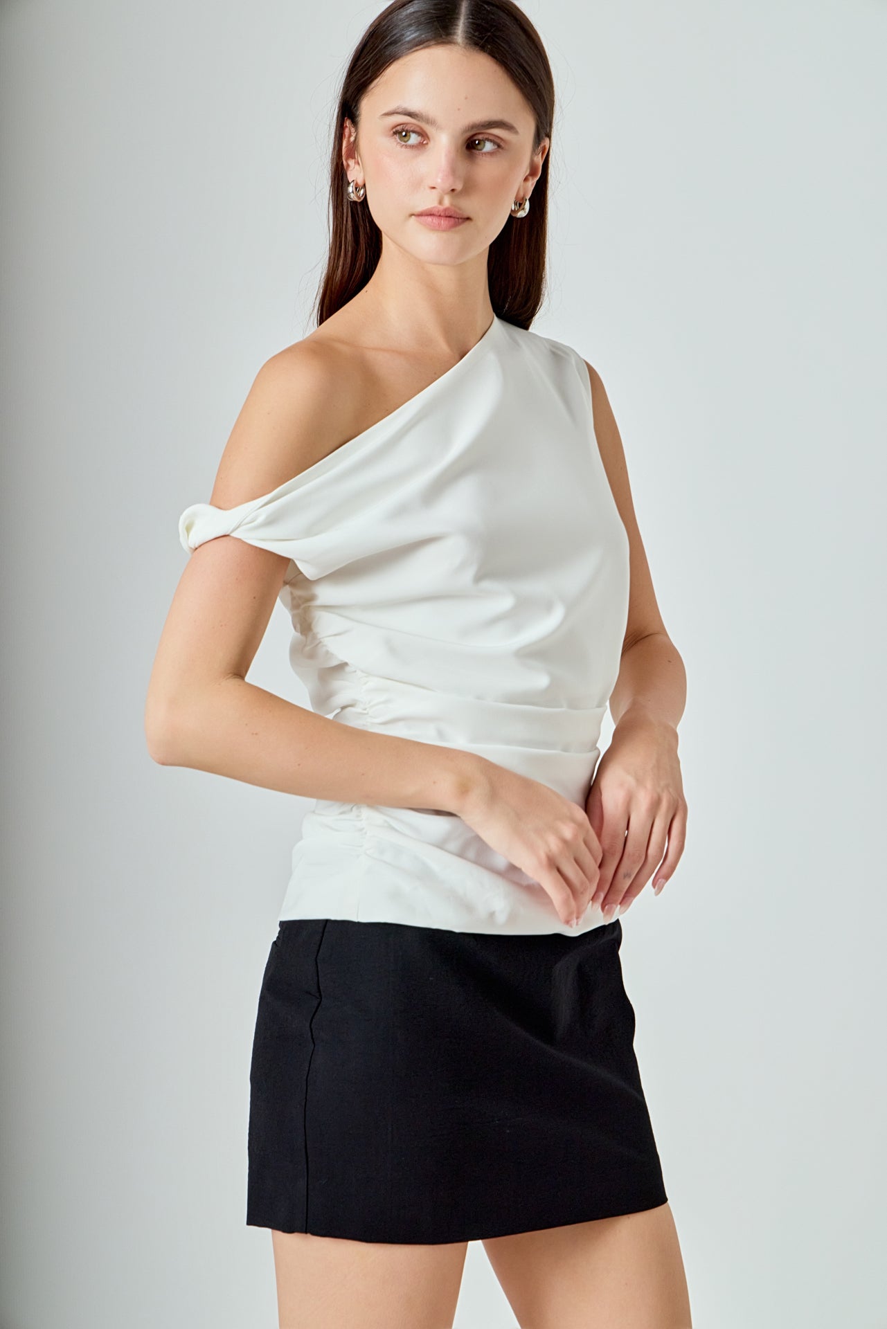 ENDLESS ROSE - Draped One Shoulder Accent Top - TOPS available at Objectrare