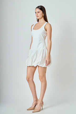 ENDLESS ROSE - Quinn Mixed Media Scoop Neck Blouson Mini Dress - DRESSES available at Objectrare