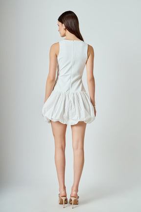 ENDLESS ROSE - Quinn Mixed Media Scoop Neck Blouson Mini Dress - DRESSES available at Objectrare