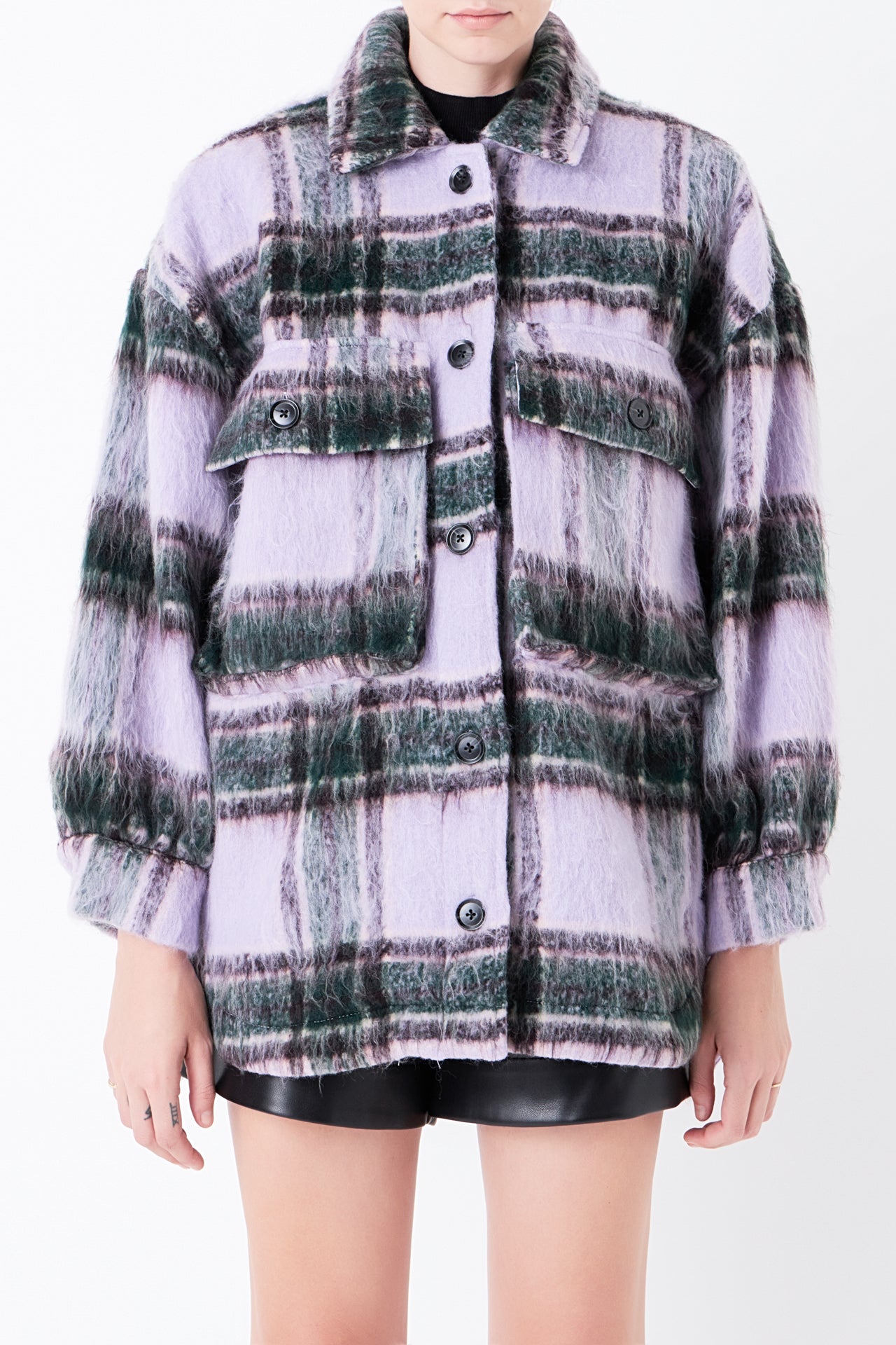 GREY LAB - Grey Lab - Oversized Plaid Shacket with Pockets - COATS available at Objectrare