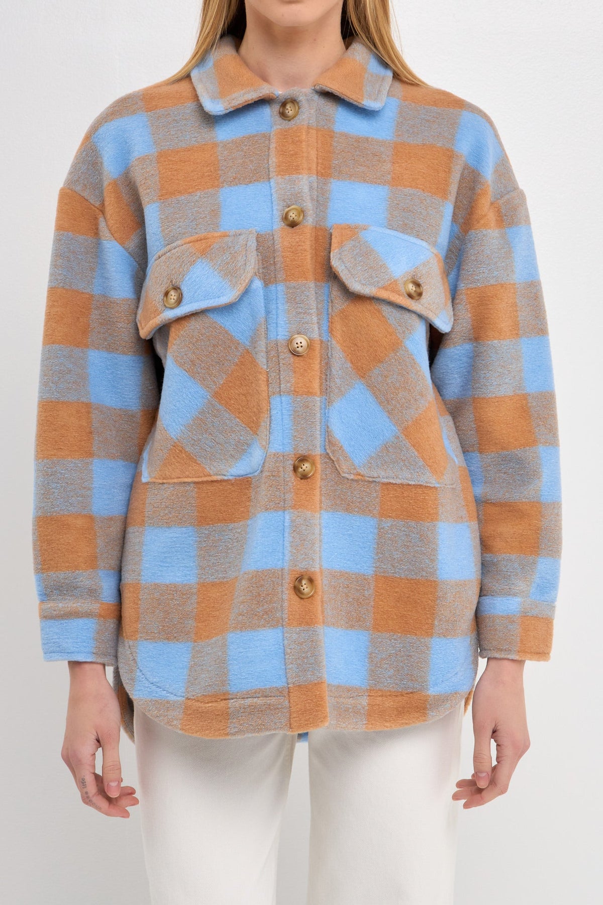 ENGLISH FACTORY - Gingham Shacket with Front Double Pockets - JACKETS available at Objectrare