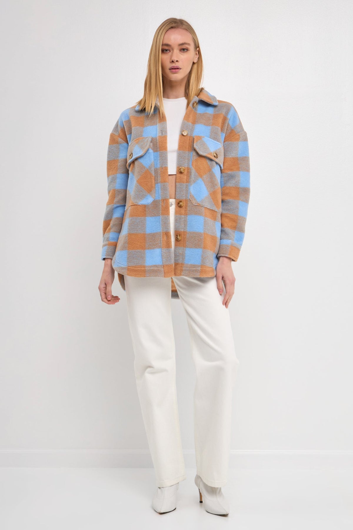 ENGLISH FACTORY - Gingham Shacket with Front Double Pockets - JACKETS available at Objectrare