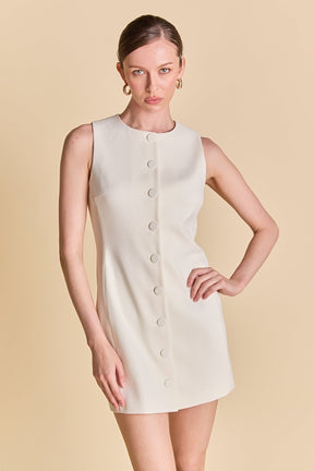 ENDLESS ROSE - Blend Round Neck Buttoned Mini Dress - DRESSES available at Objectrare