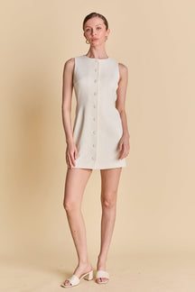 ENDLESS ROSE - Blend Round Neck Buttoned Mini Dress - DRESSES available at Objectrare