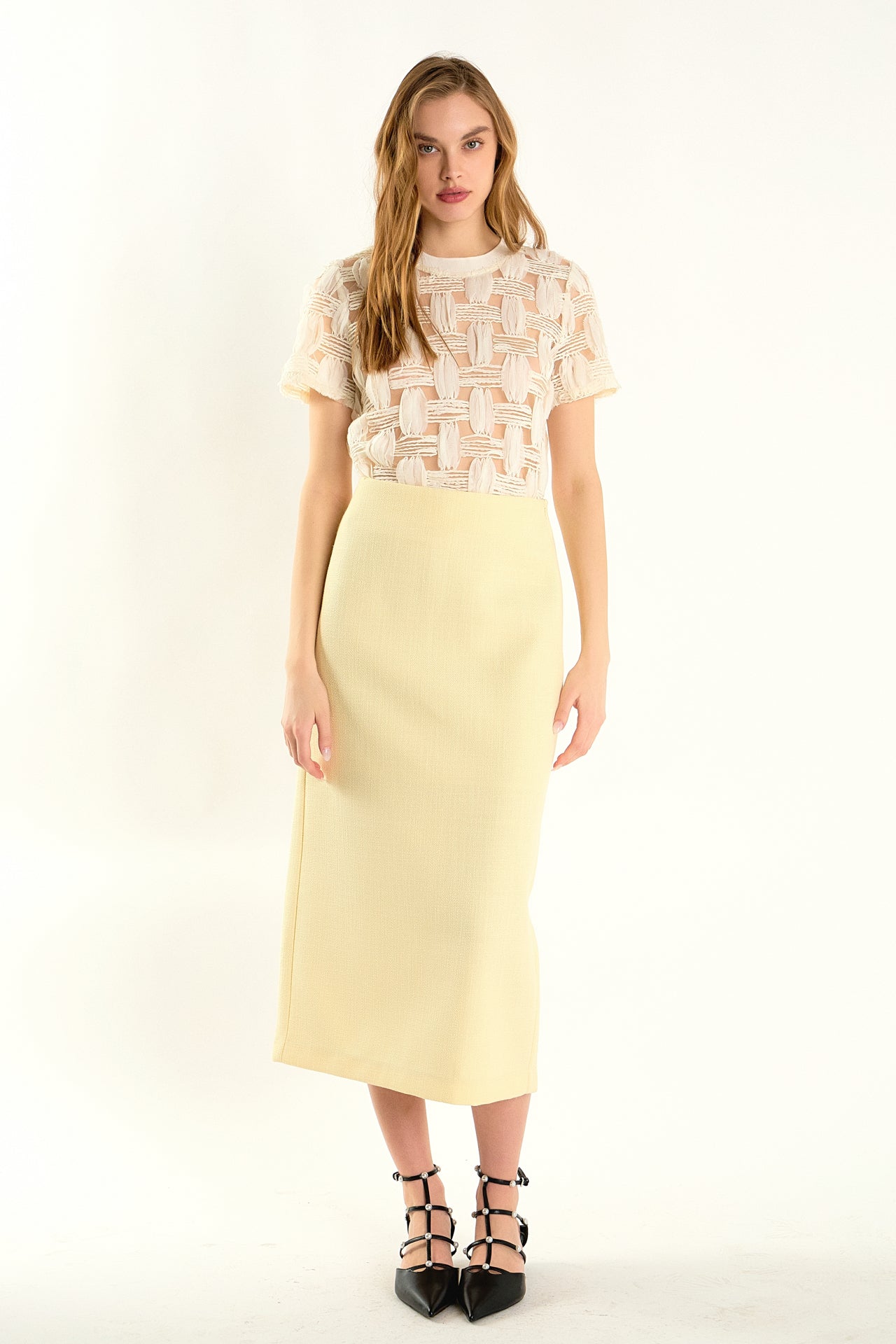ENDLESS ROSE - Claire Grid Textured Short Sleeve Top - TOPS available at Objectrare