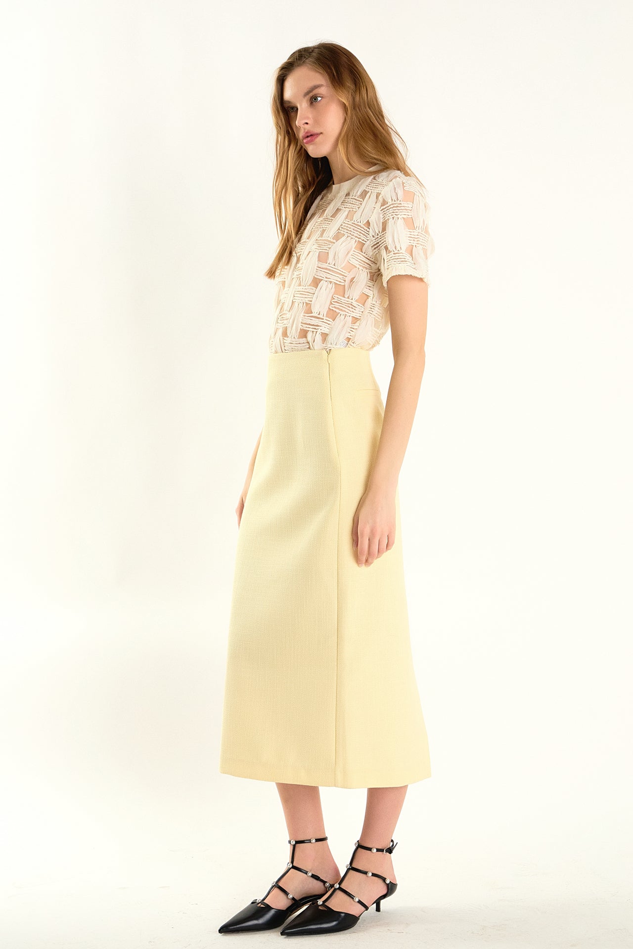 ENDLESS ROSE - Claire Grid Textured Short Sleeve Top - TOPS available at Objectrare