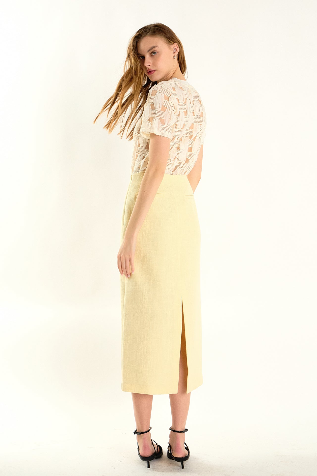 ENDLESS ROSE - Claire Grid Textured Short Sleeve Top - TOPS available at Objectrare