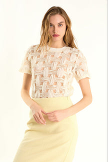 ENDLESS ROSE - Claire Grid Textured Short Sleeve Top - TOPS available at Objectrare