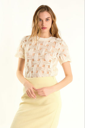 ENDLESS ROSE - Claire Grid Textured Short Sleeve Top - TOPS available at Objectrare