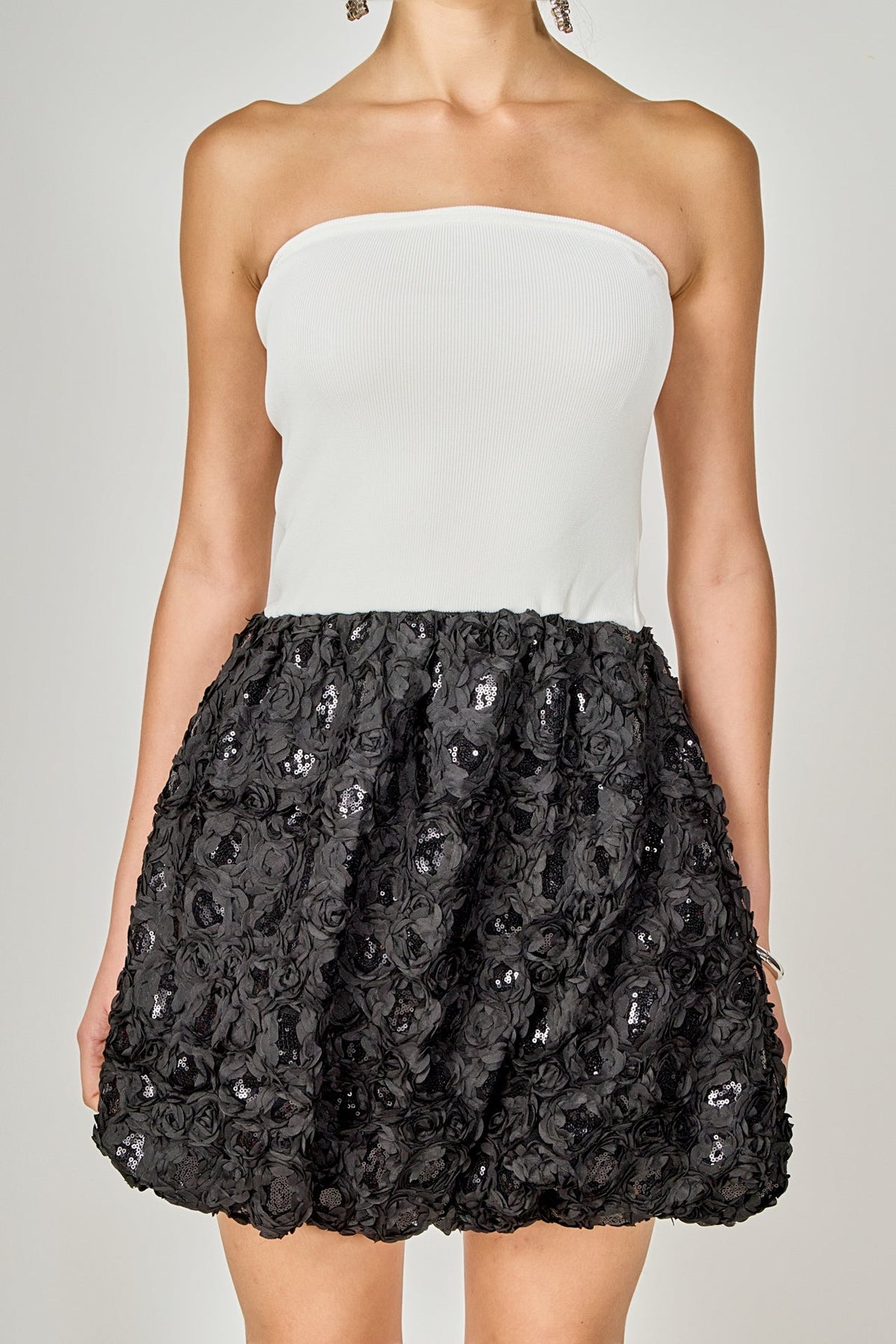 ENDLESS ROSE - Sabrina Floral Sequin Mixed Media Mini Dress - DRESSES available at Objectrare