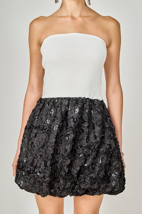 ENDLESS ROSE - Sabrina Floral Sequin Mixed Media Mini Dress - DRESSES available at Objectrare