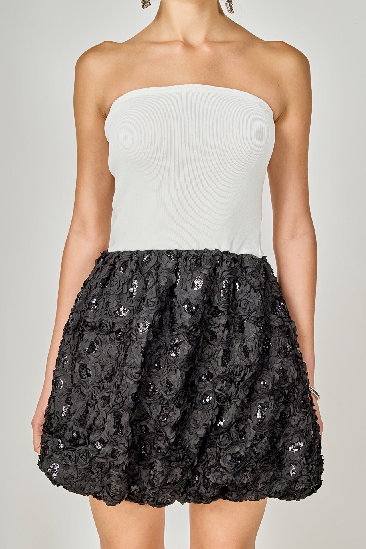 ENDLESS ROSE - Sabrina Floral Sequin Mixed Media Mini Dress - DRESSES available at Objectrare