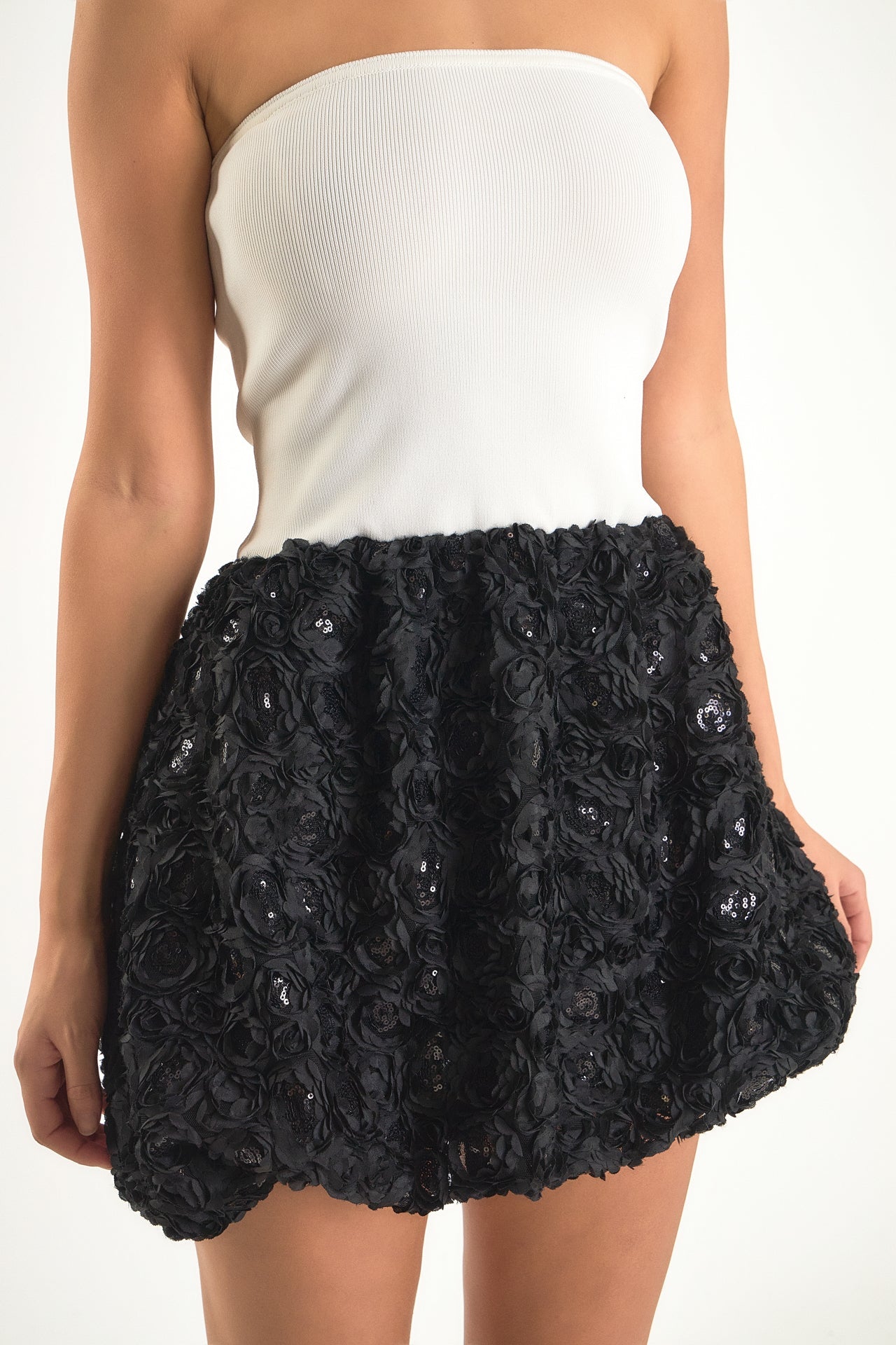 ENDLESS ROSE - Sabrina Floral Sequin Mixed Media Mini Dress - DRESSES available at Objectrare