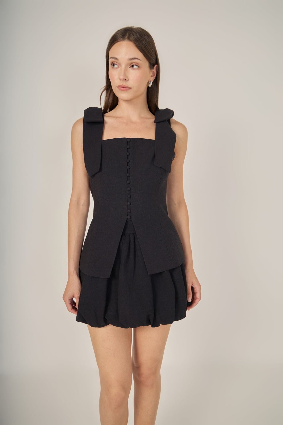 Allison Linen Bow Tie Long Top