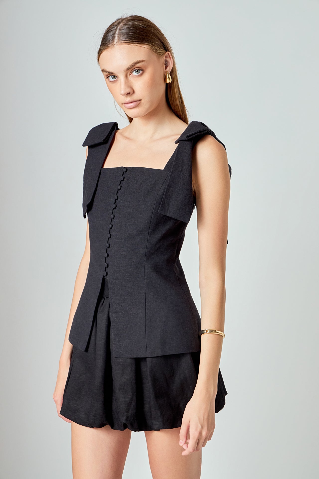 ENDLESS ROSE - Allison Linen Bow Tie Long Top - TOPS available at Objectrare