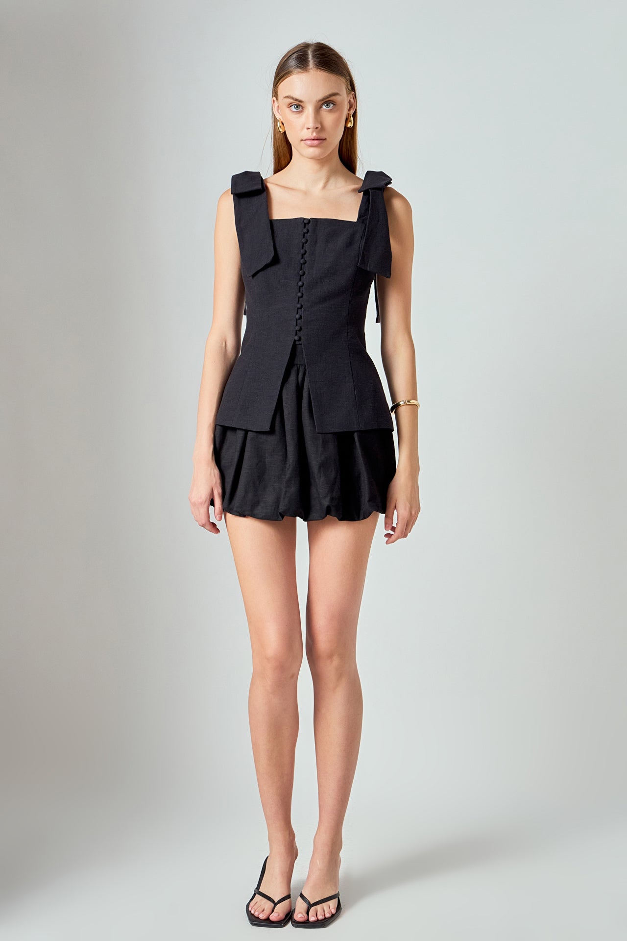 ENDLESS ROSE - Allison Linen Bow Tie Long Top - TOPS available at Objectrare