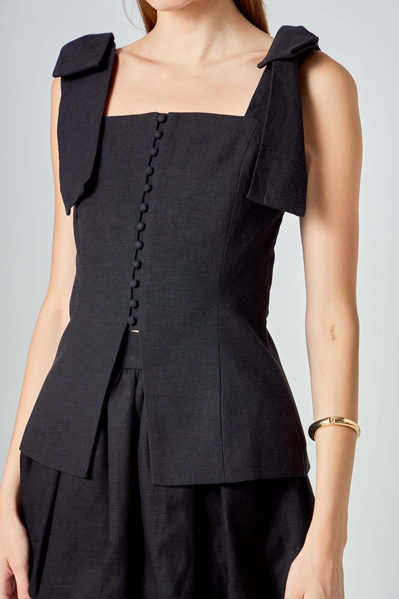 ENDLESS ROSE - Allison Linen Bow Tie Long Top - TOPS available at Objectrare