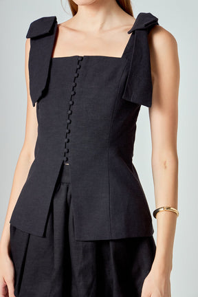 ENDLESS ROSE - Allison Linen Bow Tie Long Top - TOPS available at Objectrare