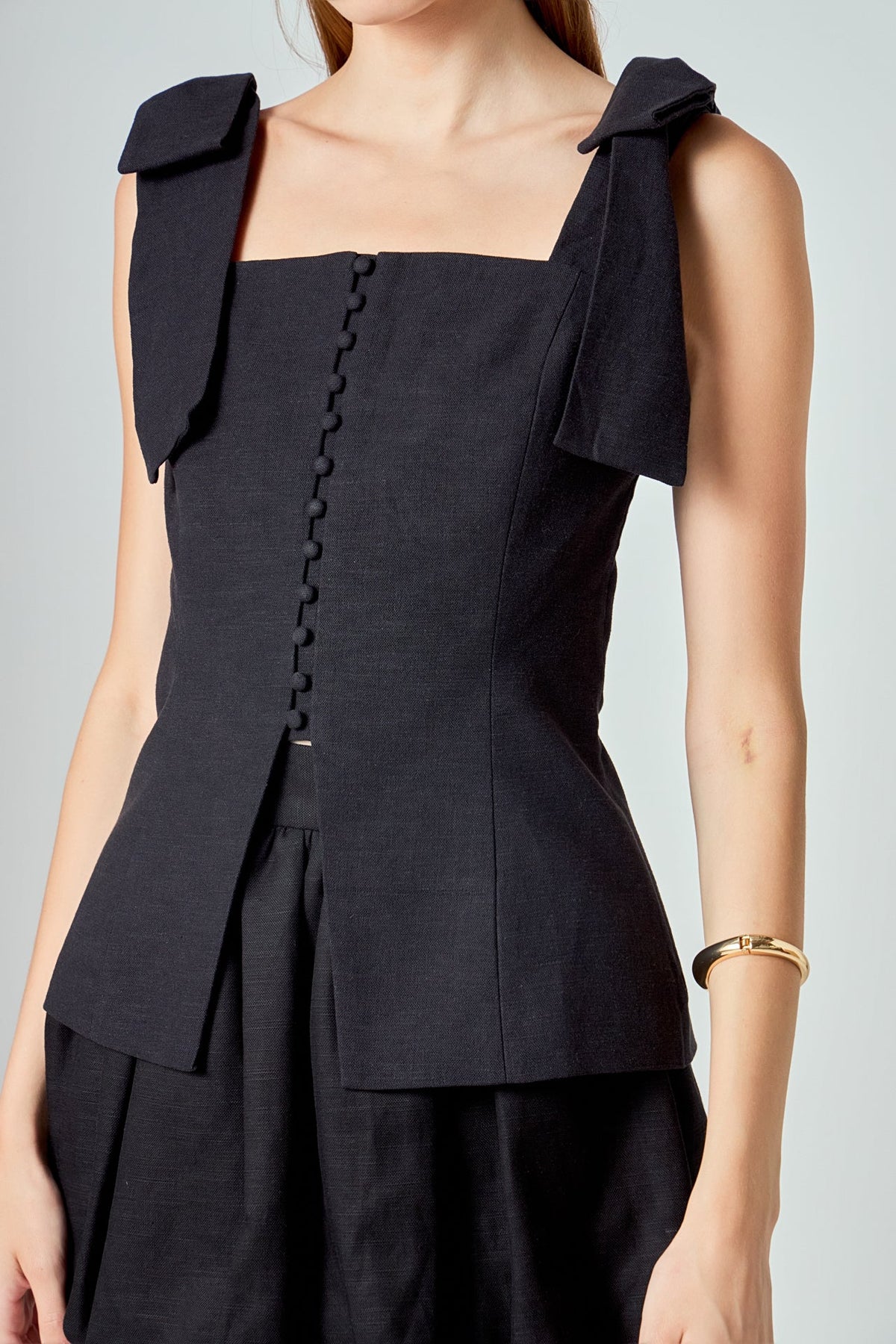 ENDLESS ROSE - Allison Linen Bow Tie Long Top - TOPS available at Objectrare