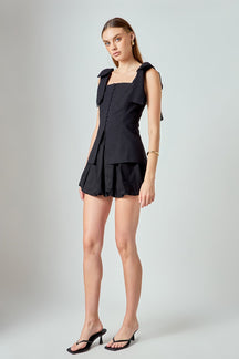 ENDLESS ROSE - Allison Linen Blouson Bubble Mini Skirt - SKIRTS available at Objectrare