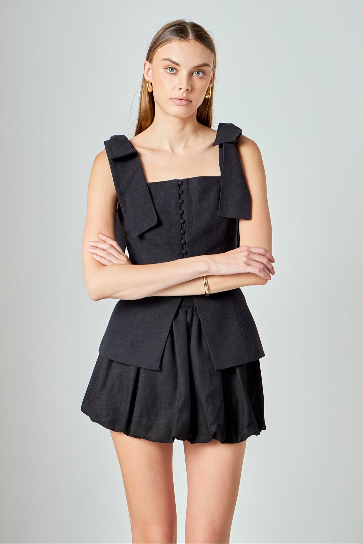 ENDLESS ROSE - Allison Linen Blouson Bubble Mini Skirt - SKIRTS available at Objectrare