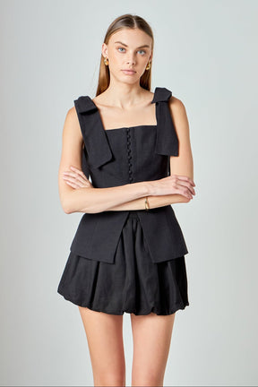 ENDLESS ROSE - Allison Linen Blouson Bubble Mini Skirt - SKIRTS available at Objectrare