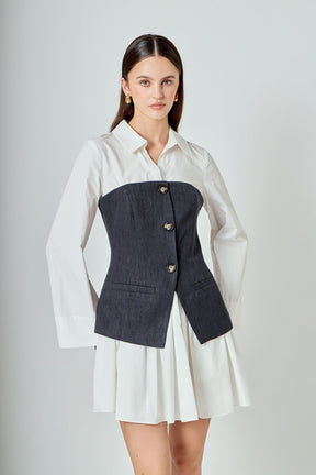 ENDLESS ROSE - Mixed Media Tweed Poplin Mini Dress - DRESSES available at Objectrare